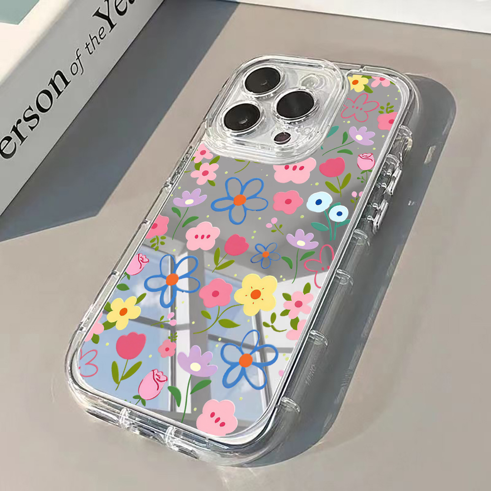 Xo Phone Accessories - Korean Ins Style Floral Silver Mirror